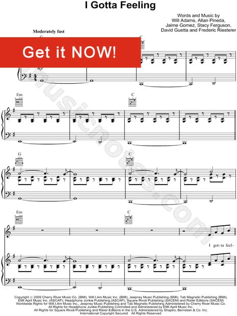 The Black Eyed Peas, I Gotta Feeling Sheet Music, notation, score, tabs, chords