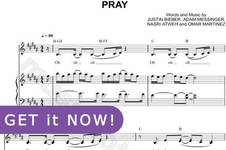 Justin Bieber, Pray Sheet Music, piano notation, chords, score