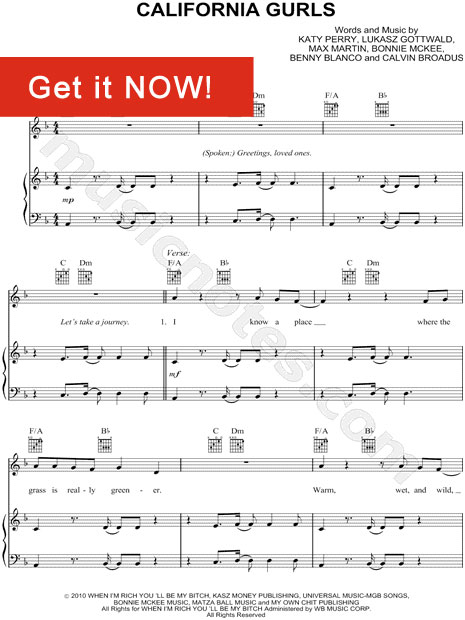 Katy Perry, California Gurls Sheet Music, notation, score, tabs