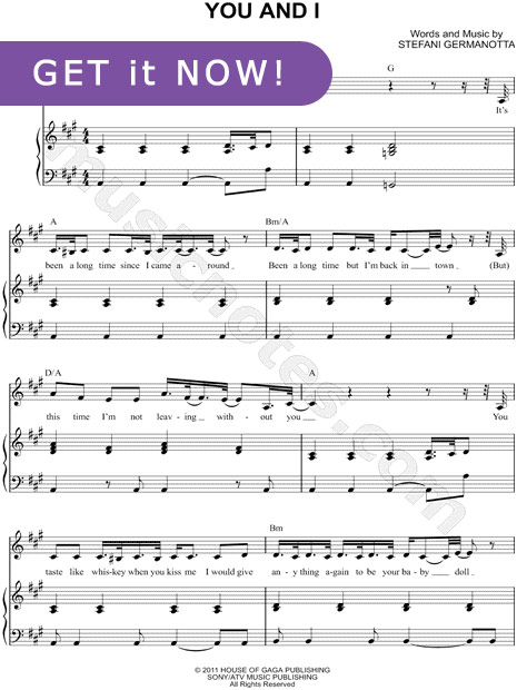 Lady Gaga You and I sheet music Piano sheet music notation tabs