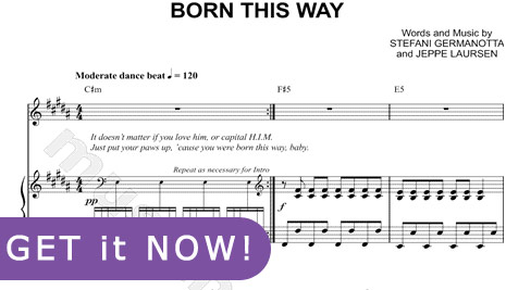 Lady Gaga, Born This Way Sheet Music, piano notation, score