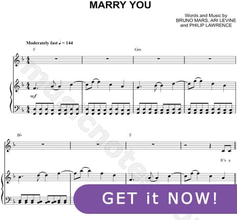 Bruno Mars, Marry You Sheet Music, Piano notation, score, tabs