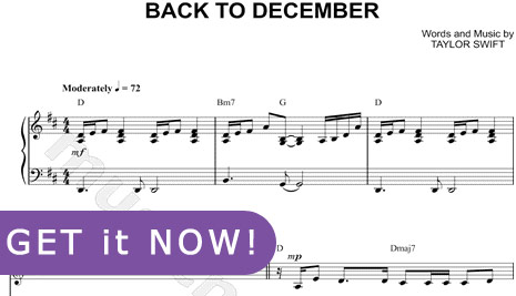 Taylor Swift, Back To December Sheet Music, piano notation, score, learn to play, lessons, tutorial, school