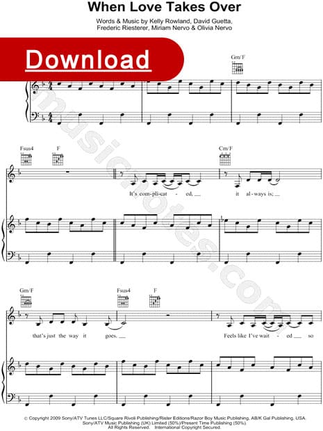 David Guetta, When Love Takes Over Sheet Music, piano score, download