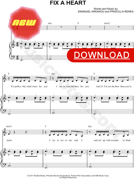 Demi Lovato, Fix a Heart Sheet Music, piano score, notation, download, music lesson, tutorial