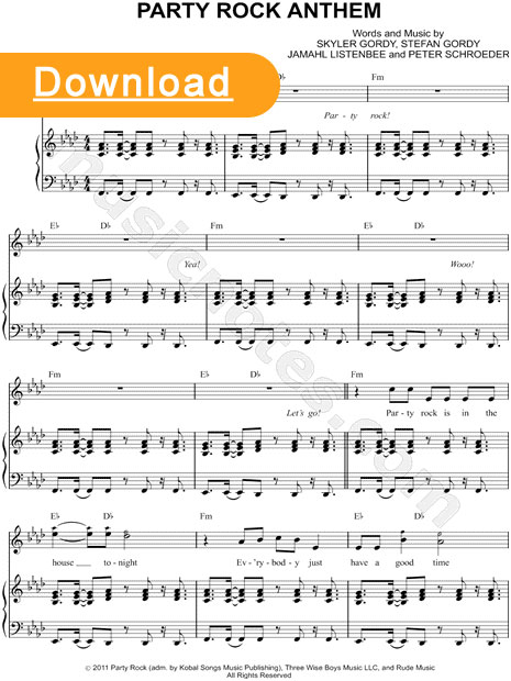 LMFAO Party Rock Anthem Sheet Music piano notation score