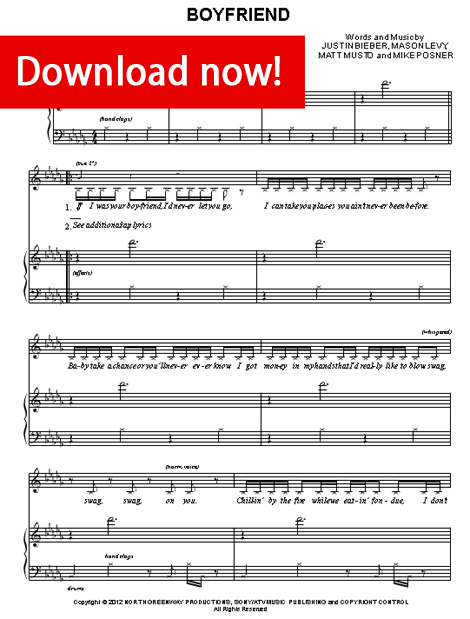 Justin Bieber, Boyfriend Sheet Music, piano notation, score, download, how to play