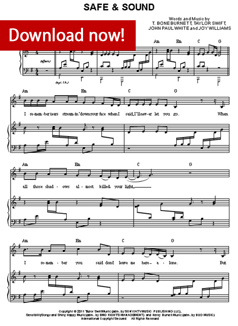 Taylor Swift, Safe and Sound Piano Sheet Music, Digital notation, score