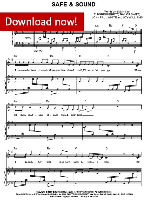 Taylor Swift, Safe and Sound Piano Sheet Music, Digital notation, score