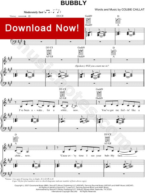 Colbie Caillat - bubbly. Bubble Music Sheet. Cry me a River Bubble Sheet pdf Piano.