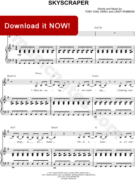 Demi Lovato, Skyscraper Sheet Music, piano notation, score, tabs