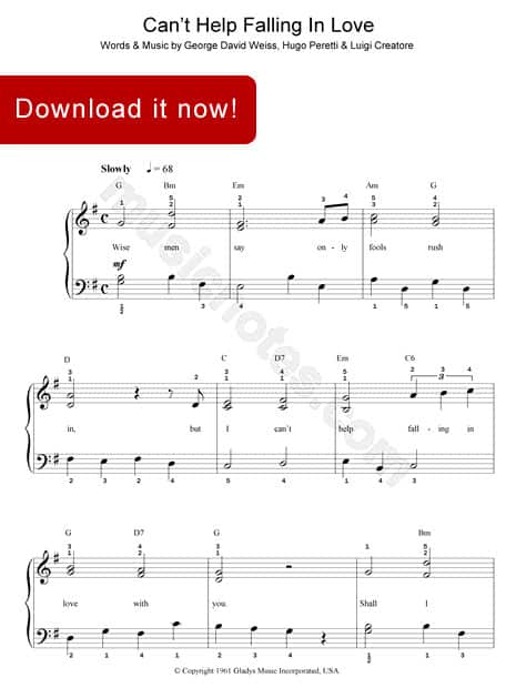 Elvis Presley, Can't Help Falling in Love Sheet Music