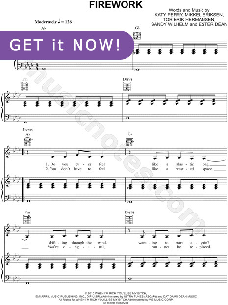 Katy Perry, Firework Sheet Music, download, online, learn to play, how to play on piano