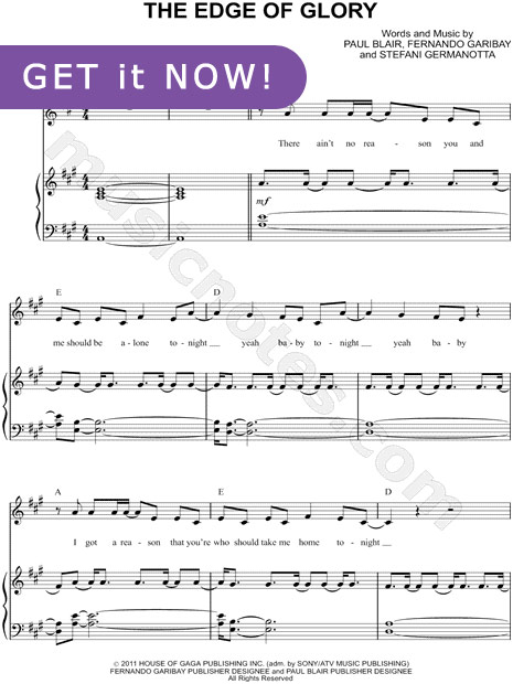 Lady Gaga, The Edge Of Glory Piano Sheet Music, Notation