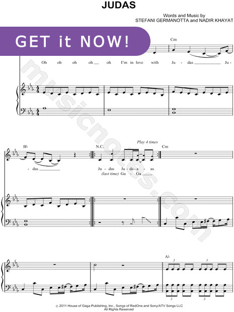 Lady Gaga, Judas Sheet Music, piano notation download, online