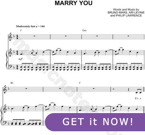 Bruno Mars, Marry You Sheet Music, Piano notation, score, tabs