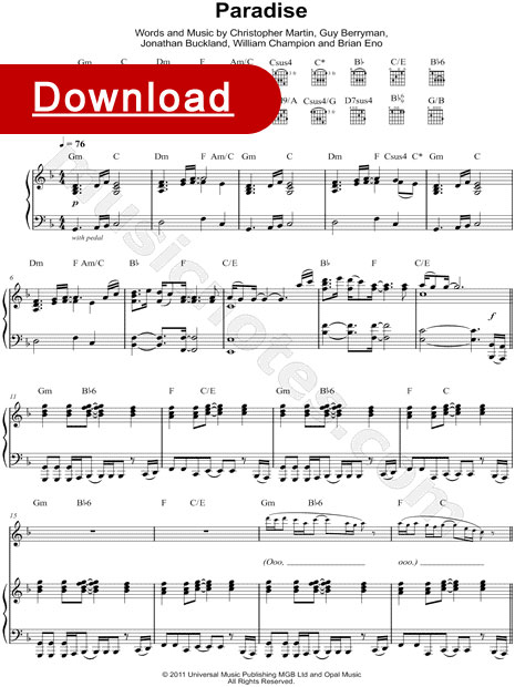 coldplay, paradise sheet music, piano download