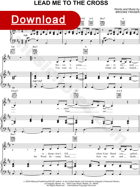 hillsong, lead me to the cross sheet music, piano notation, download