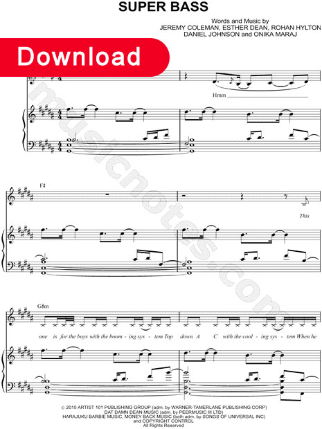 Nicki Minaj, Super Bass Sheet Music, piano notation, download, online, score