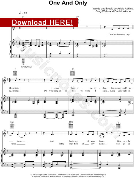 Adele, One and only sheet music for piano, notation, score, download, online, shop, store, buy