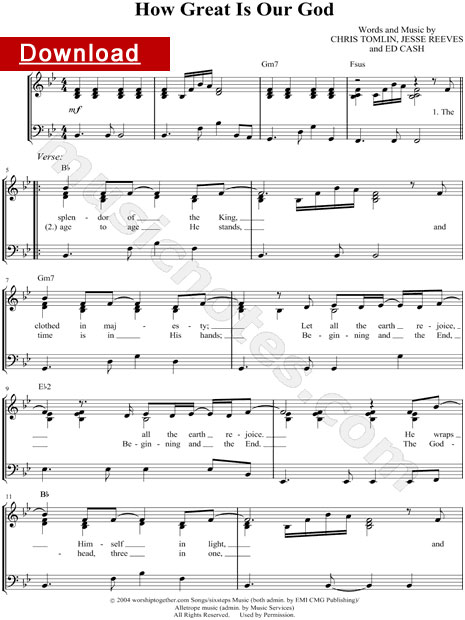 chris tomlin, how great is our god, sheet music, piano, notation, score, worship, music
