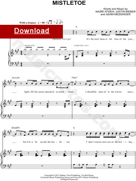 Justin Bieber, Mistletoe sheet music, piano score, download, online, notation, chords