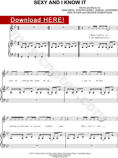 lmfao, sexy and i know it, sheet music, piano score, notation, download, online