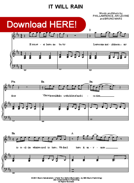 bruno mars, it will rain sheet music, notation, piano score, download, lesson, tutorial, how to play on piano