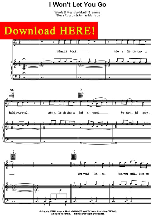 James Morrison, I Won't Let You Go Sheet Music, piano score, music notation