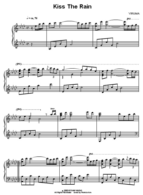 yiruma, kiss the rain sheet music, piano notation, score, download