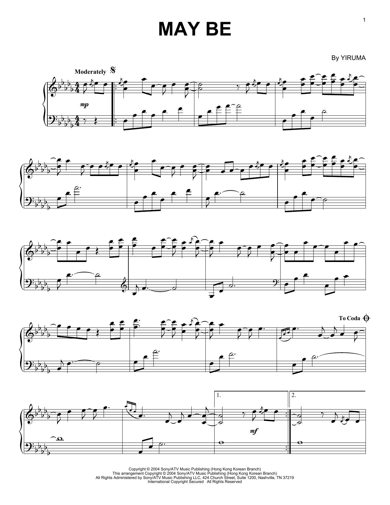 Yiruma May Be Piano Sheet Music