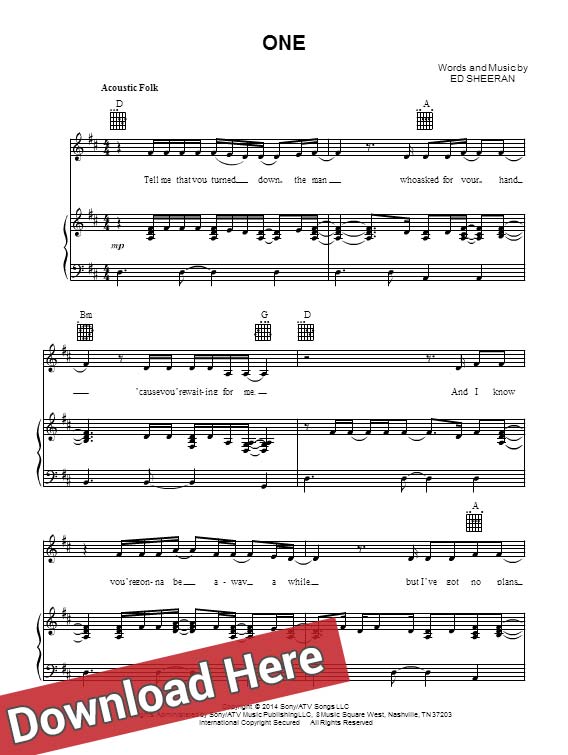 ed sheeran, one, sheet music, piano, notes, score, chords, download