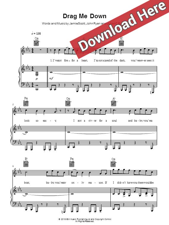 one direction, drag me down, sheet music, piano notes, score, chords, download, how to play