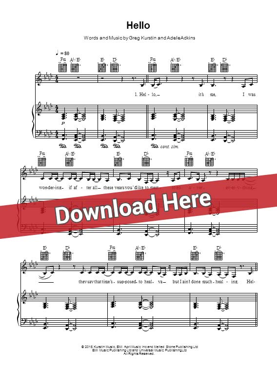adele, hello, sheet music, piano notes, score, chords, download, how to play, klavier, partition, noten, keyboard, saxophone, violin, flute