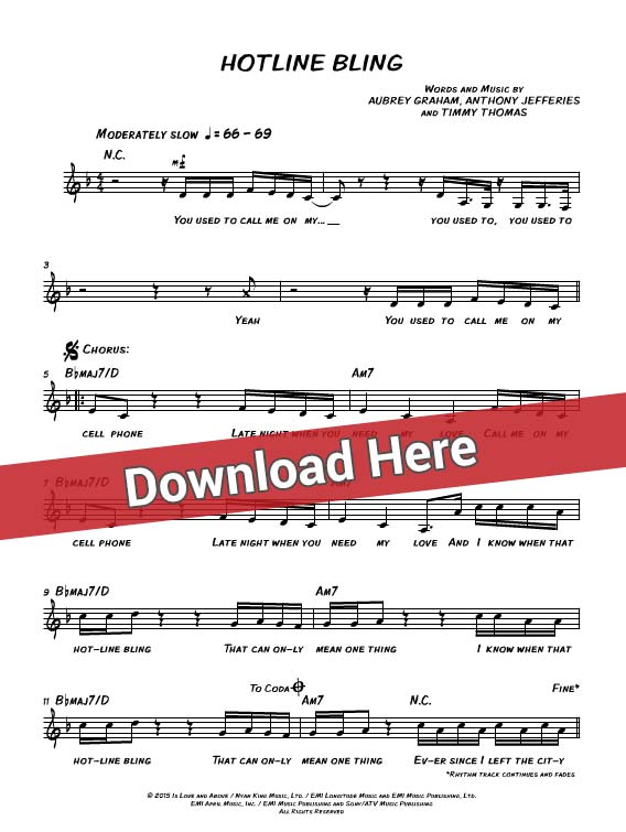 drake, hotline bling, sheet music, piano notes, score, chords, download, how to play, learn, tutorial, klavier, noten, partition, keyboard