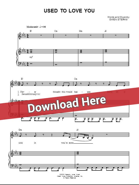 gwen stefani, used to love you, sheet music, piano notes, score, chords, download, klavier, noten, how to play, learn, tutorial, video, guitar, tabs