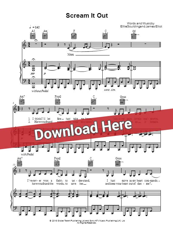 ellie goulding, scream it out, sheet music, piano notes, score, chords, download, keyboard, guitar, tabs, klavier, noten, partition, how to play, learn