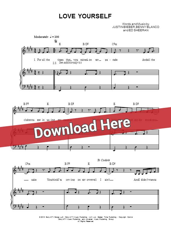 Justin Bieber Love Yourself Chords and Sheet Music