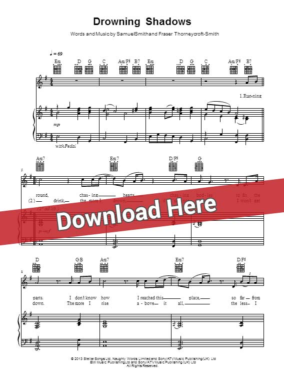 sam smith, drowning shadows, sheet music, piano notes, score, chords, download, keyboard, instrument, guitar, tabs, klavier noten, partition
