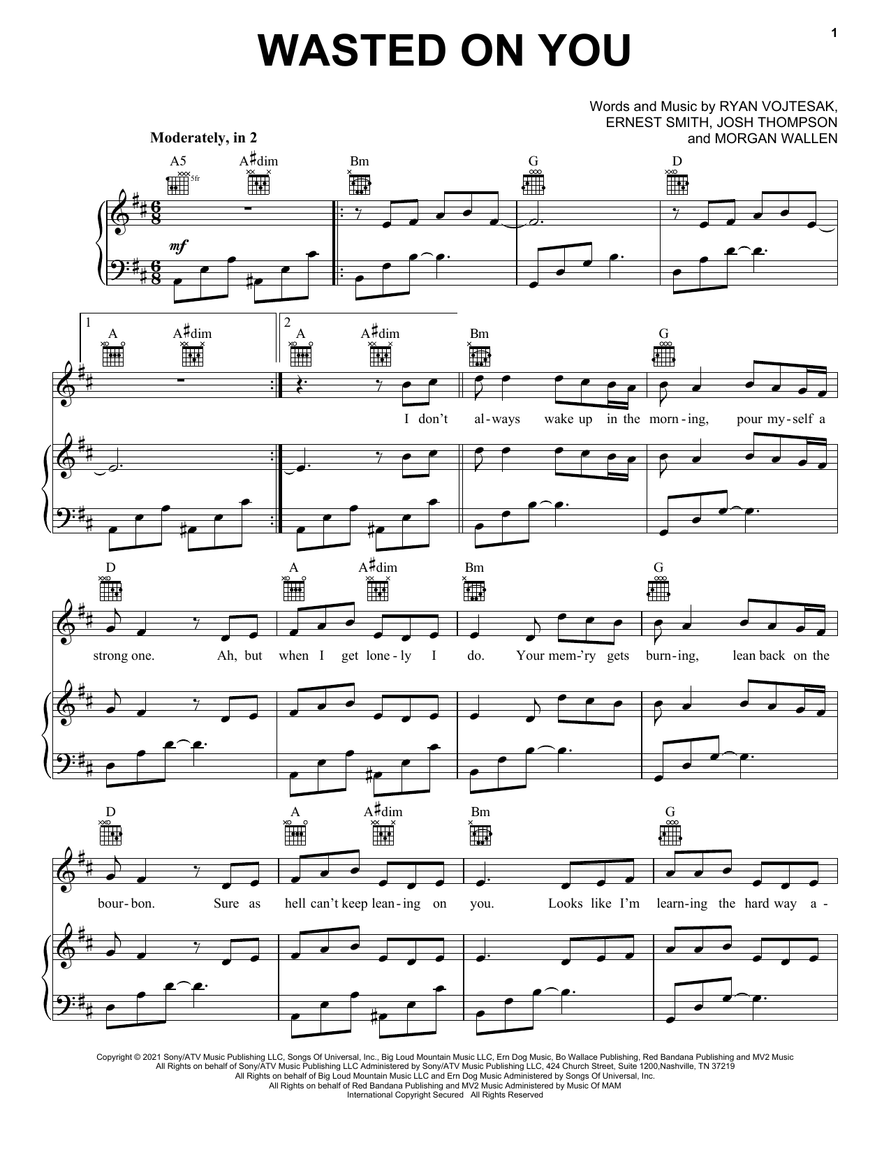 Morgan Wallen Wasted on You Sheet Music