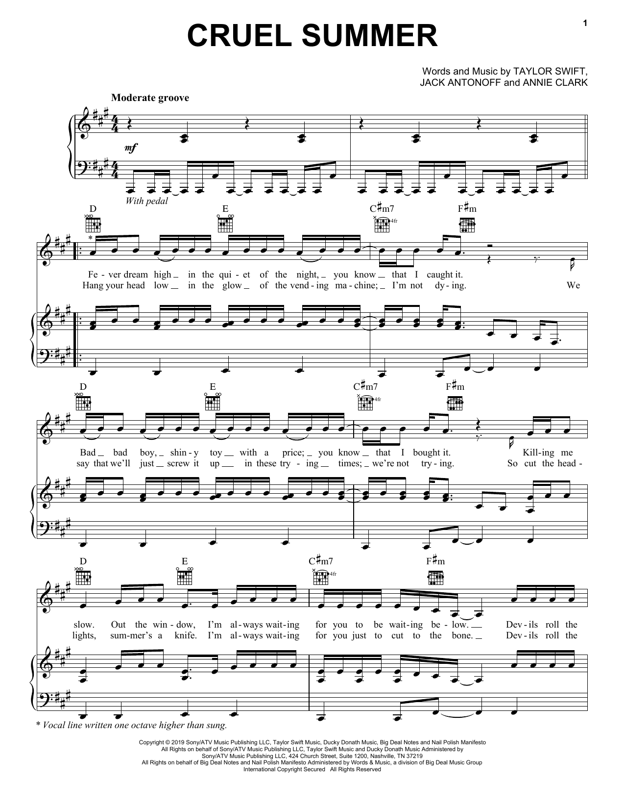 Taylor Swift Cruel Summer Sheet Music