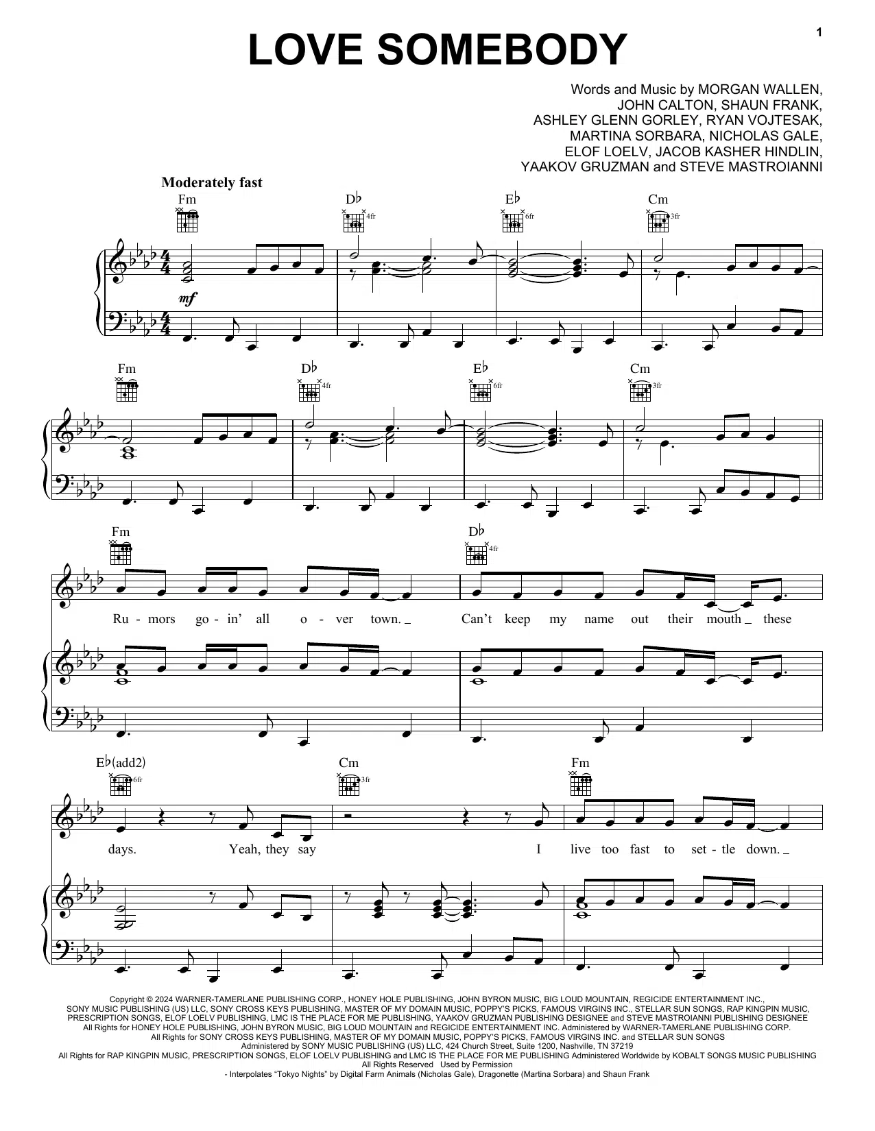 download morgan wallen love somebody sheet music